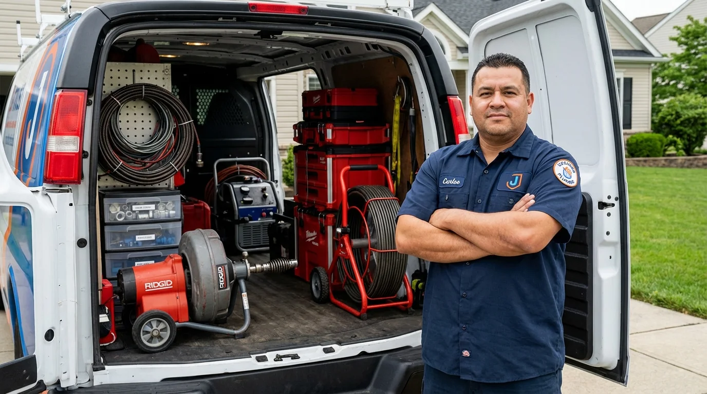 Professional drain cleaning equipment and Johns Plumbing LLC plumber in Linton