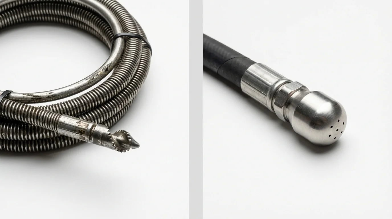 Drain snake cable and hydro jetting nozzle used for drain cleaning in Linton, IN