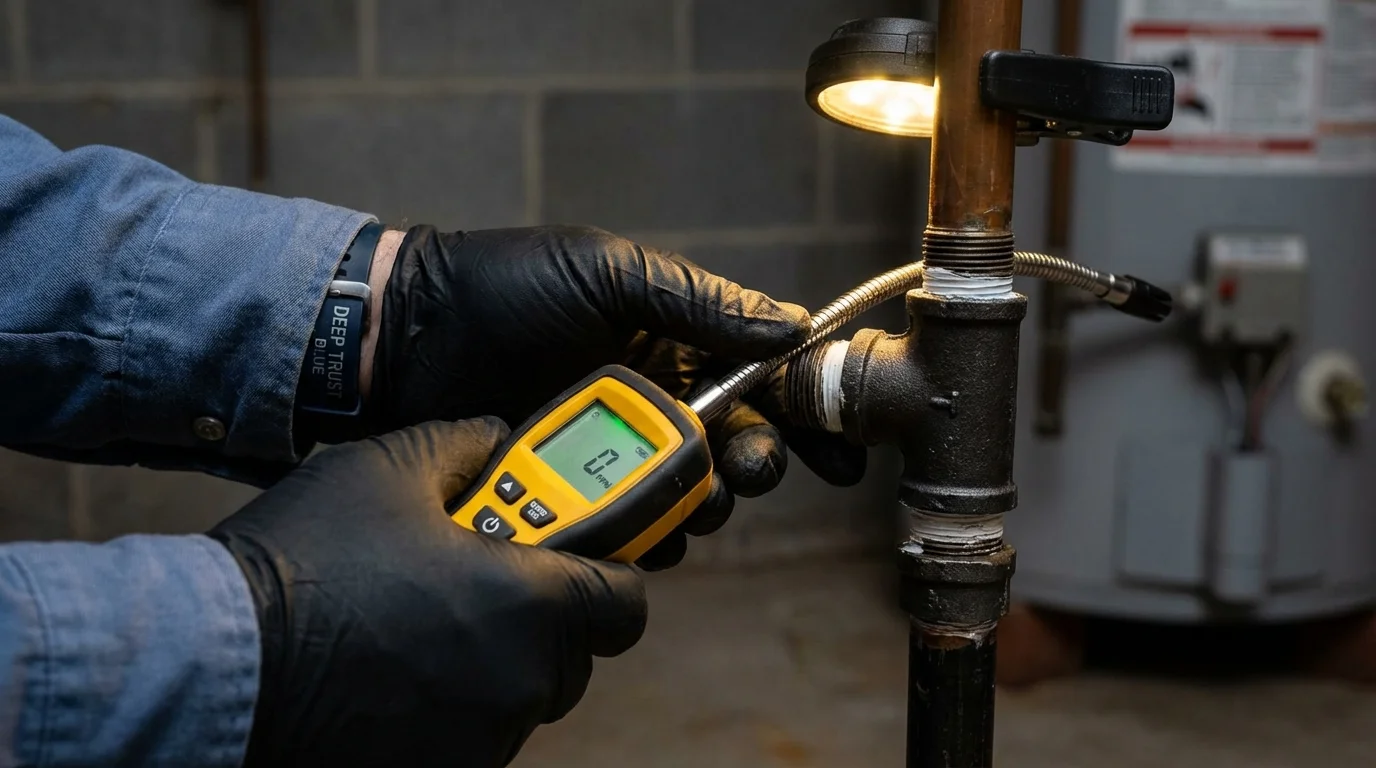 Gas leak detection with electronic sniffer by Johns Plumbing LLC in Linton