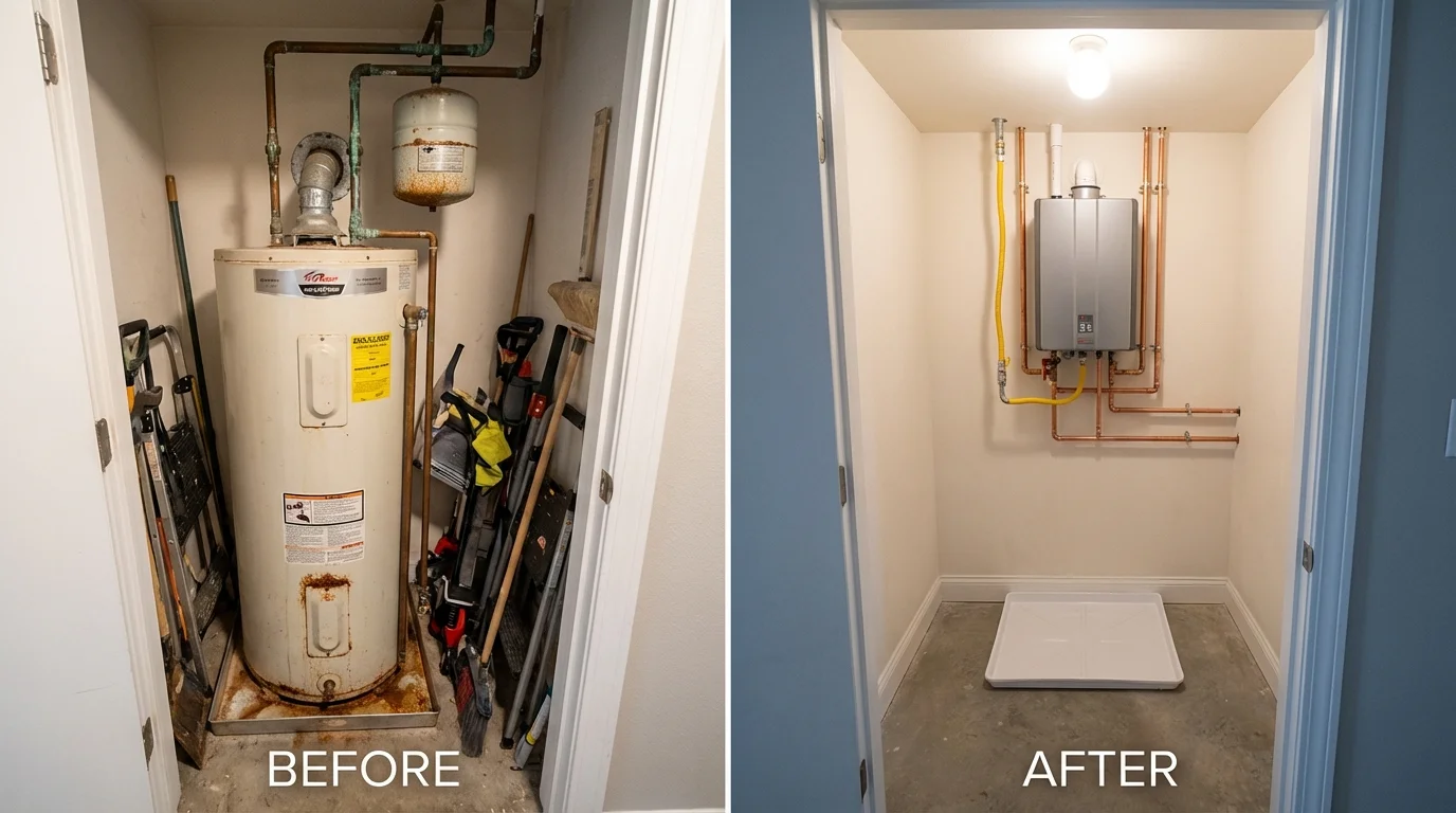 Tank water heater versus wall-mounted tankless unit comparison for Linton, IN homeowners
